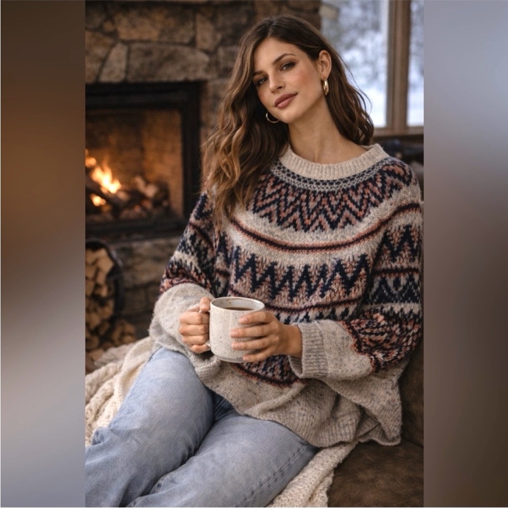 Anthropologie | Sleeping on Snow | Wool Midland Fairisle Poncho Sweater | M/L